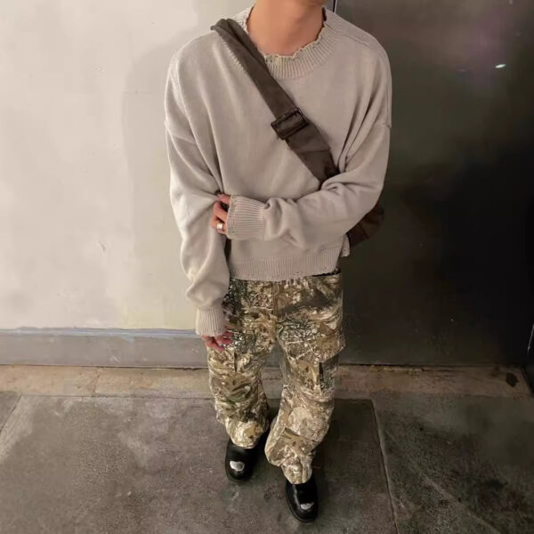 Distressed Camouflage Pants Wide Leg Loose Straight Cargo Pants - Image 4